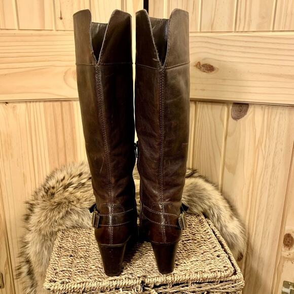 Arturo Chiang Brown Knee High Boots Distressed Leather High Heel Womens Size 7.5 - Picture 4 of 16